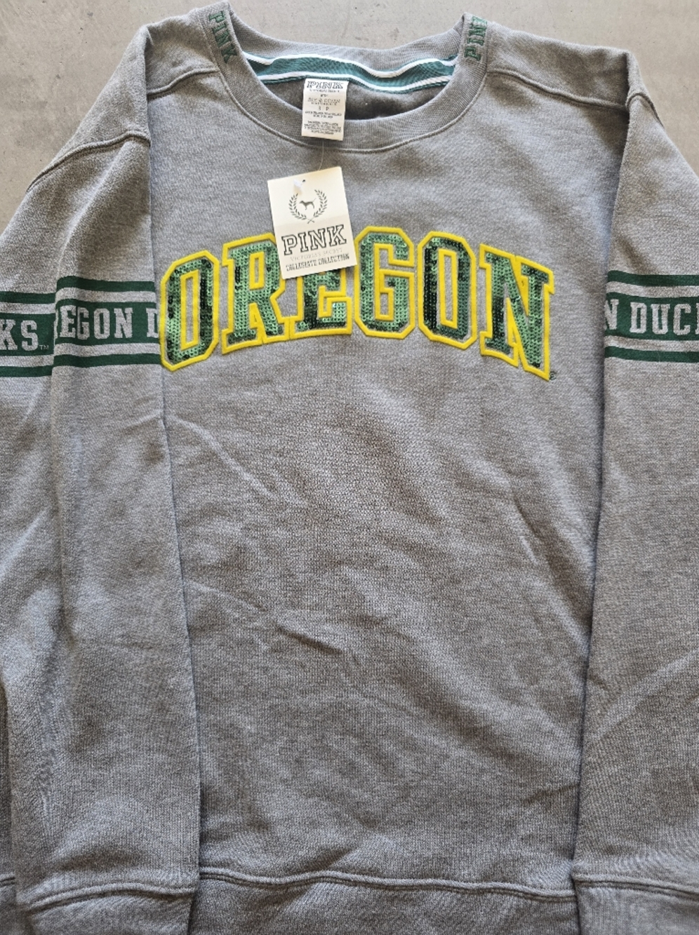 PINK Victoria's Secret Gray Oregon Ducks Sequin Letter Sweatshirt